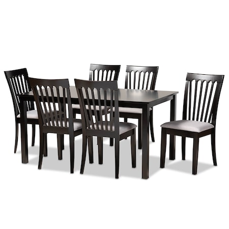 Baxton Studio Minette Gray Upholstered and Espresso Wood 7-Piece Dining Set 166-10522-10519